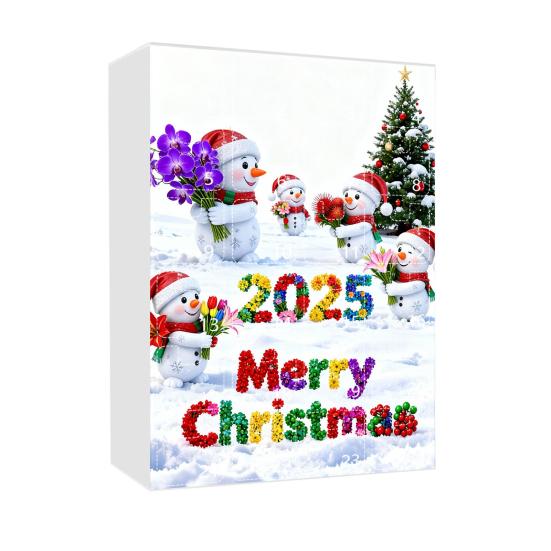 2025 Snowman Advent Calendar for Kids 24-Day Christmas Countdown Box with Acrylic Ornaments Multifunctional Holiday Decoration