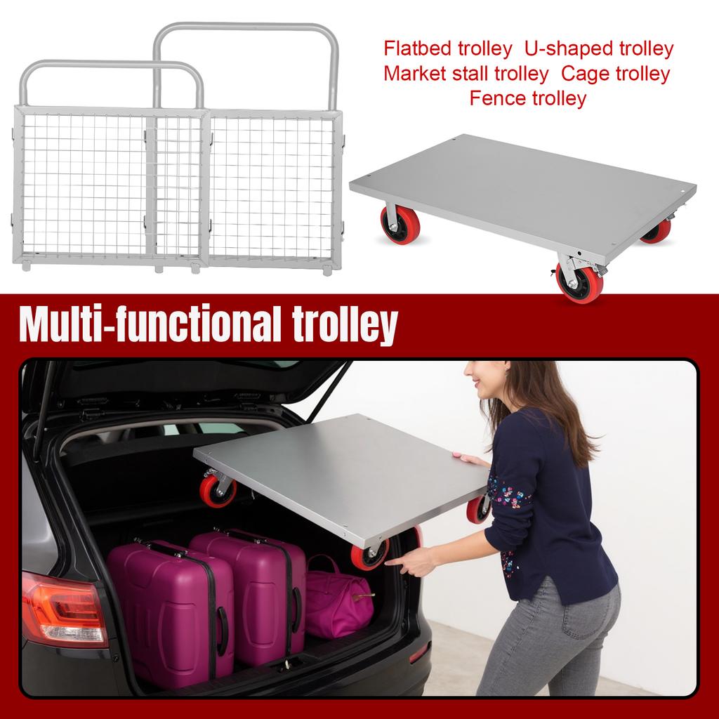 5 In 1 Heavy Duty Platform Truck with Cage Large Capacity Hand Truck Versatile Basket Cart for Warehouse Production Line