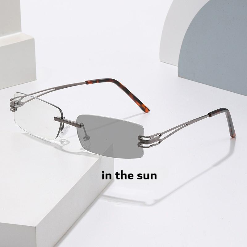 Fashion Frameless Square Color Changing Myopia Glasses for Women Men Anti Blue Light Photochromic Myopia Glasses Luxury Near Sight Eyeglasses