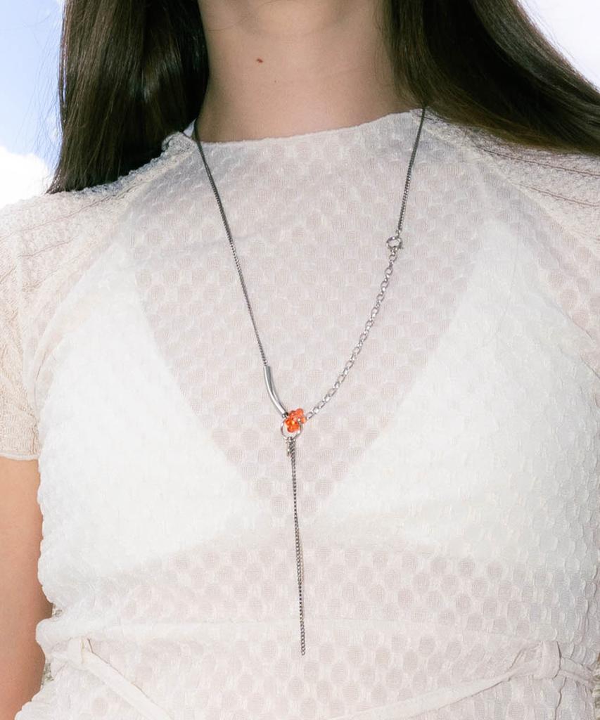 Pearly More Orange Flower Chain Drop Necklace_Pm24N011Hs