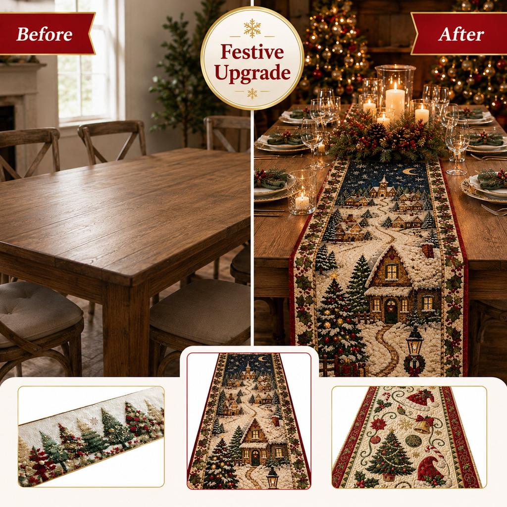 Festive Christmas Tablecloth with Tree and Bell Pattern, Decorative Dining Table Cover for Home Kitchen