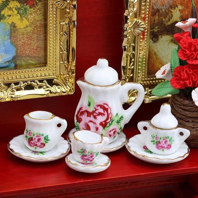 1:12 Dollhouse Miniature Porcelain Tea Set - 15-Piece Toy Model Gift, Multiple Styles Available