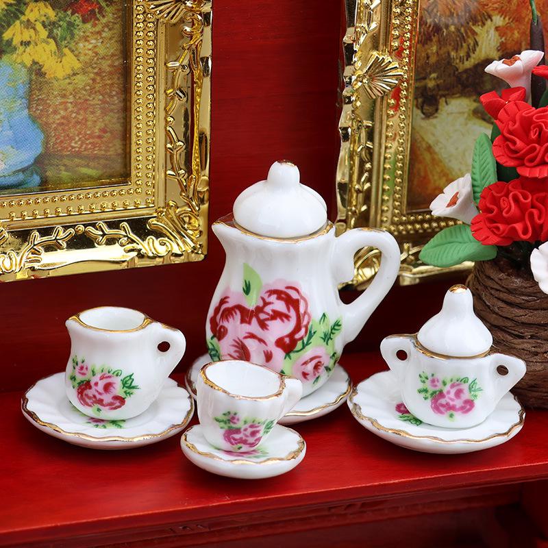 1:12 Dollhouse Miniature Porcelain Tea Set - 15-Piece Toy Model Gift, Multiple Styles Available
