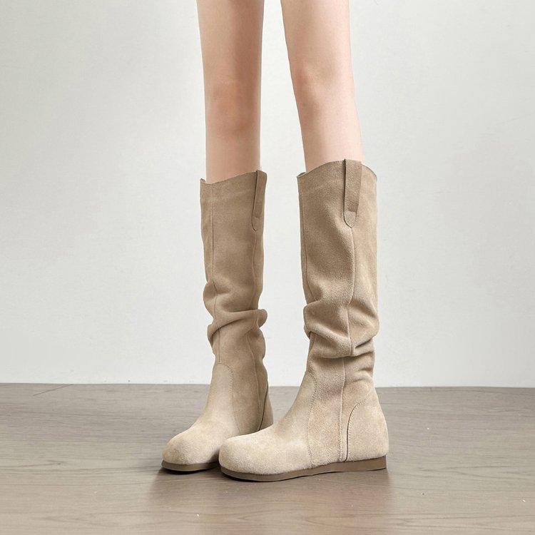 Soft Leather Version~ Boken Boots Women's 2025 Autumn and Winter New Pleated Stacking Boots Inner Height Increase Casual Boken Boots