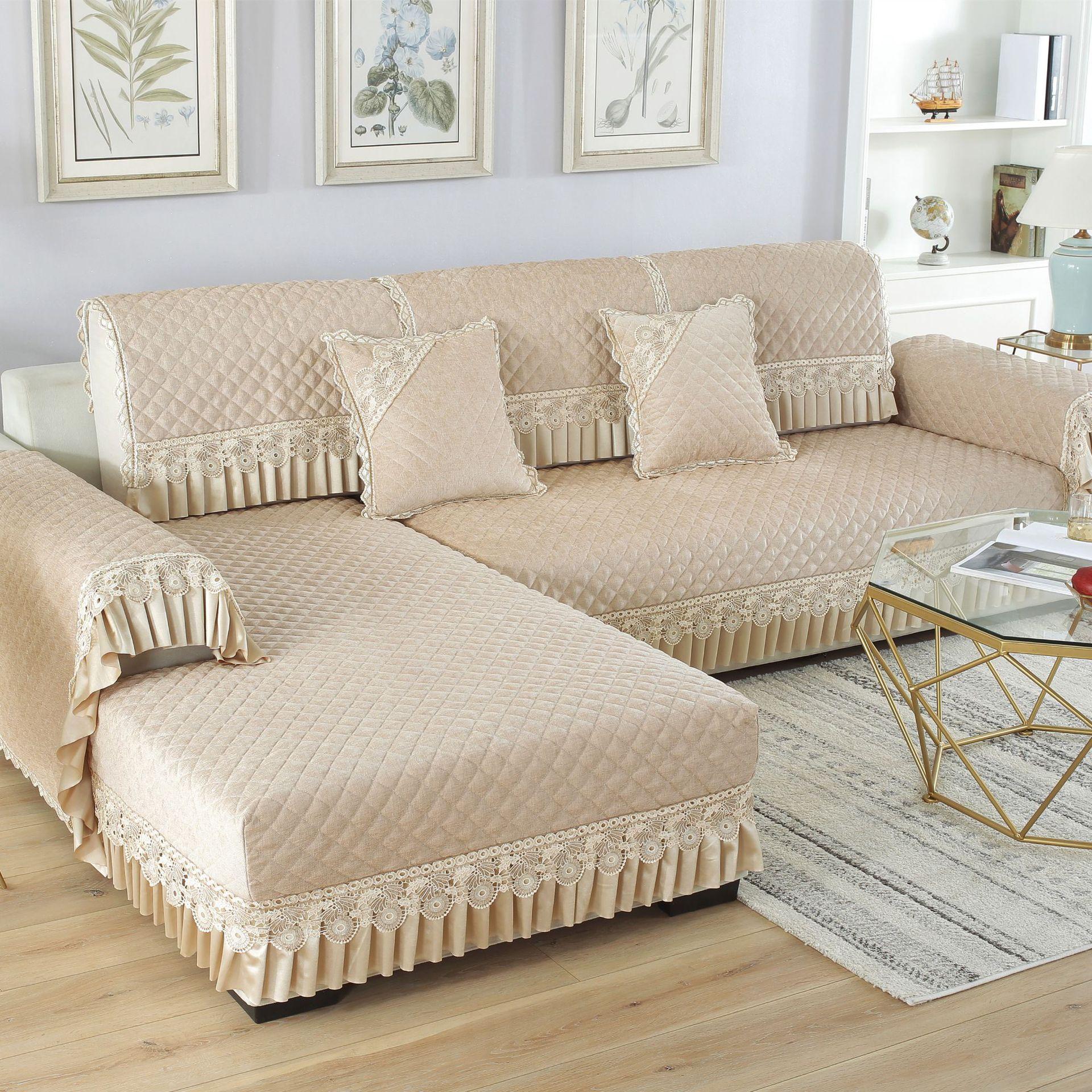 

Четыре сезона, сплошной цвет, синель, нескользящая подушка для дивана, кружевной чехол для дивана, шарф для дивана для гостиной 88*210+15