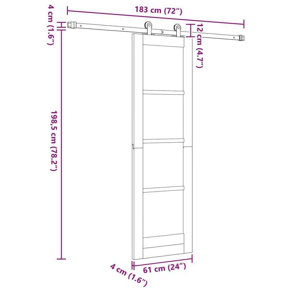 Sliding Door Natural and Black 61 X 198.5 Cm