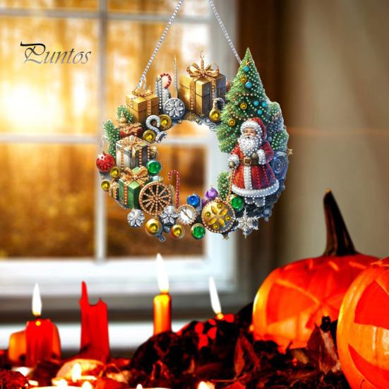 Vánoční přívěsek z drahokamu Závěsný Santa Sněhulák Ozdoba na strom DIY Oboustranné umění z drahokamu na stěnu Dveře Okno Dekorace krbu