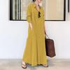 Abito Lungo Camicia da Donna con Maniche Lunghe, Scollo a V, Bottoni e Tasche in Cotone