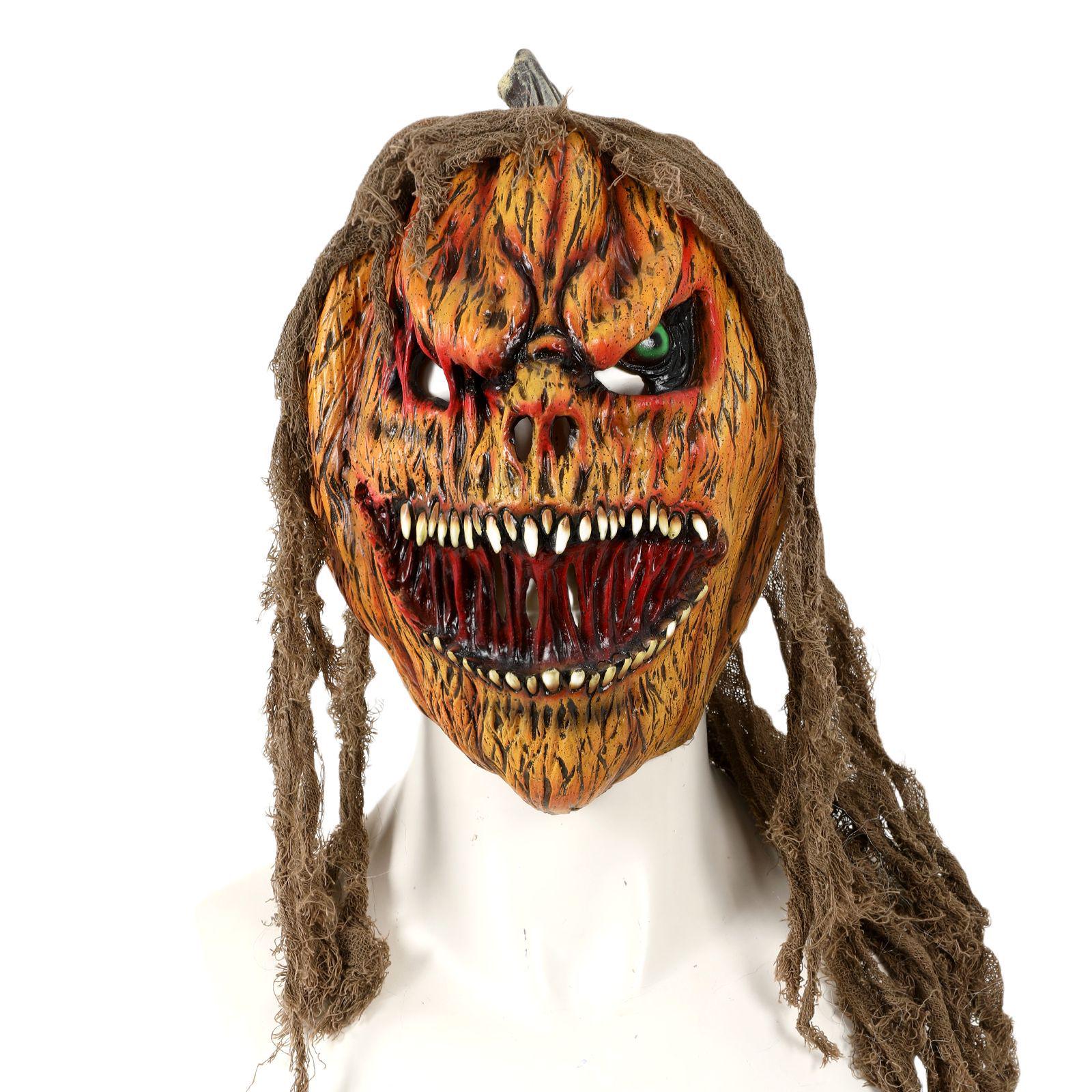 Latex Pumpkin Head Halloween Cosplay Mask – Horror Cloth Strip Design