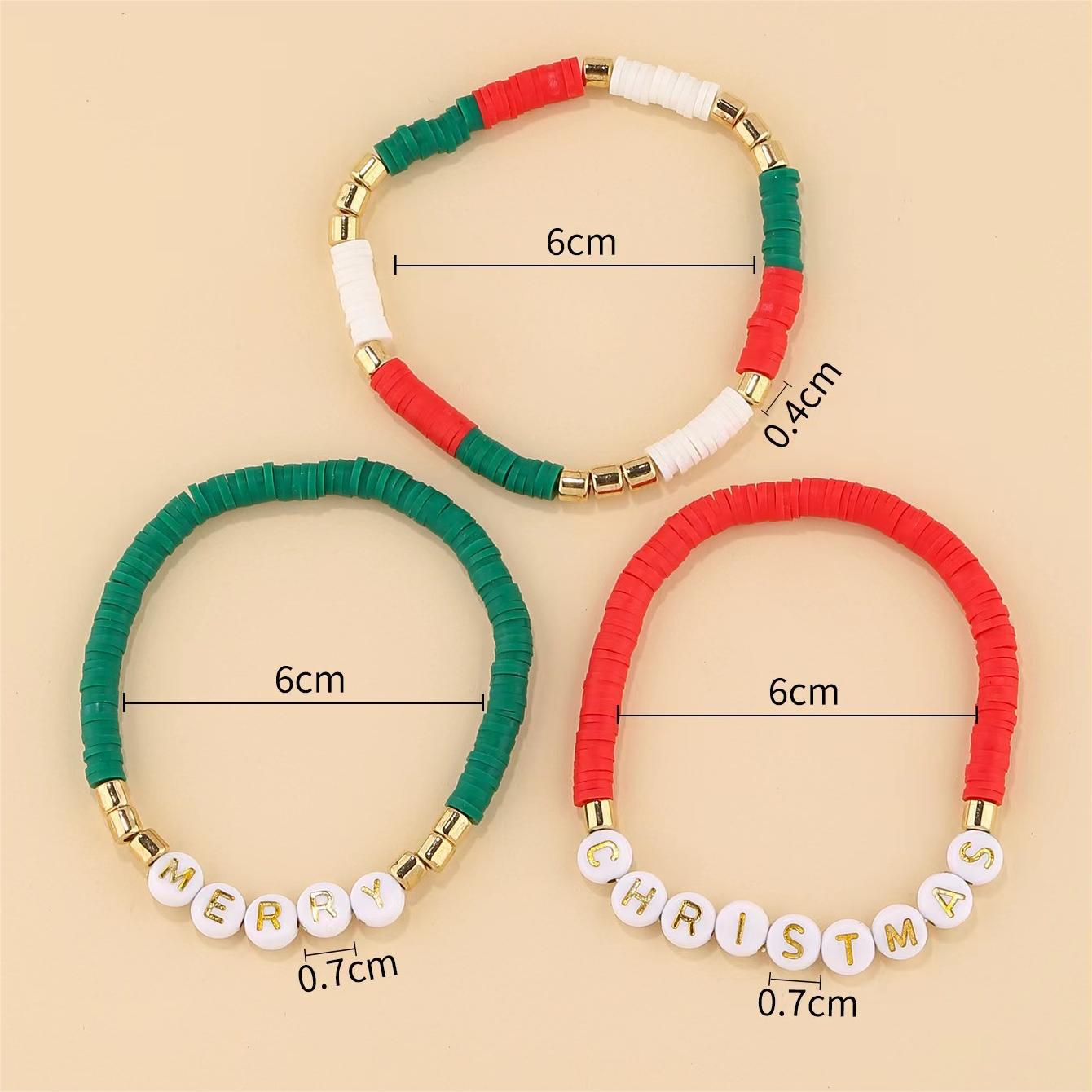 

Набор рождественских браслетов из полимерной глины ручной работы - Модный, праздничный дизайн с деталями-буквами