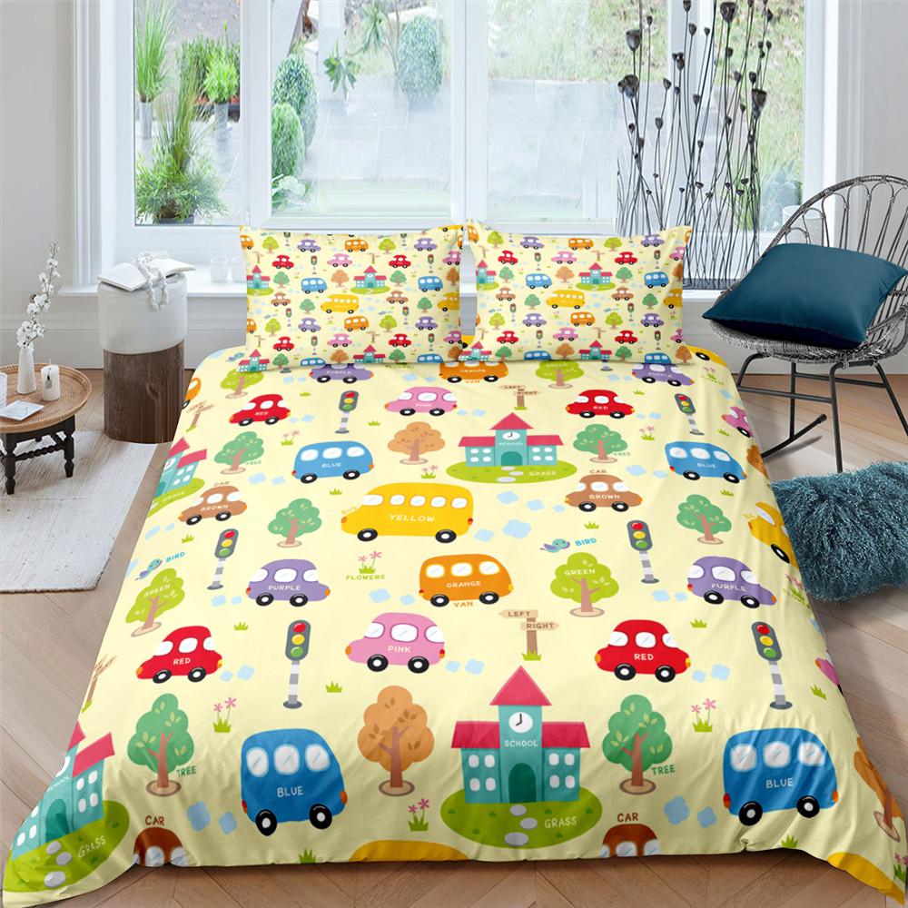 

Excavator Tractor Duvet Cover Set Cartoon Machinery Bulldozer Pattern Bedding Set For Kids Boys Polyester Bedding Set King Size EU single(135x200cm)