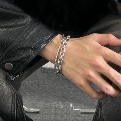 Non-fading Titanium Steel Double-layer Cuban Bracelet Men's and Women's Trendy Brand High-end Cold Wind European and American Hip-hop Boys' Jewelry