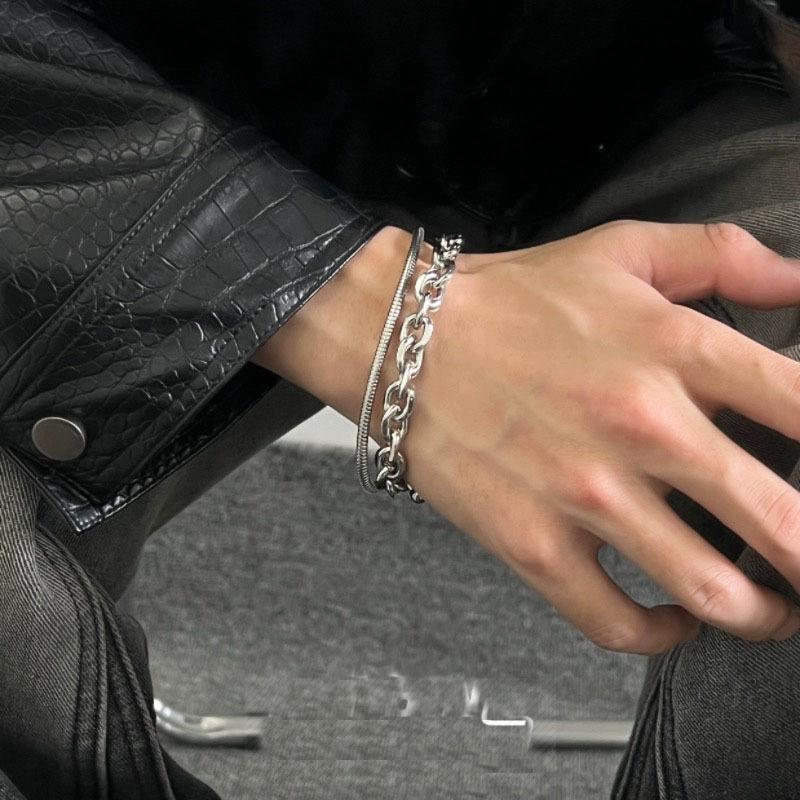 Non-fading titanium steel double-layer Cuban bracelet men's and women's trendy brand high-end cold wind European and American hip-hop boys' jewelry