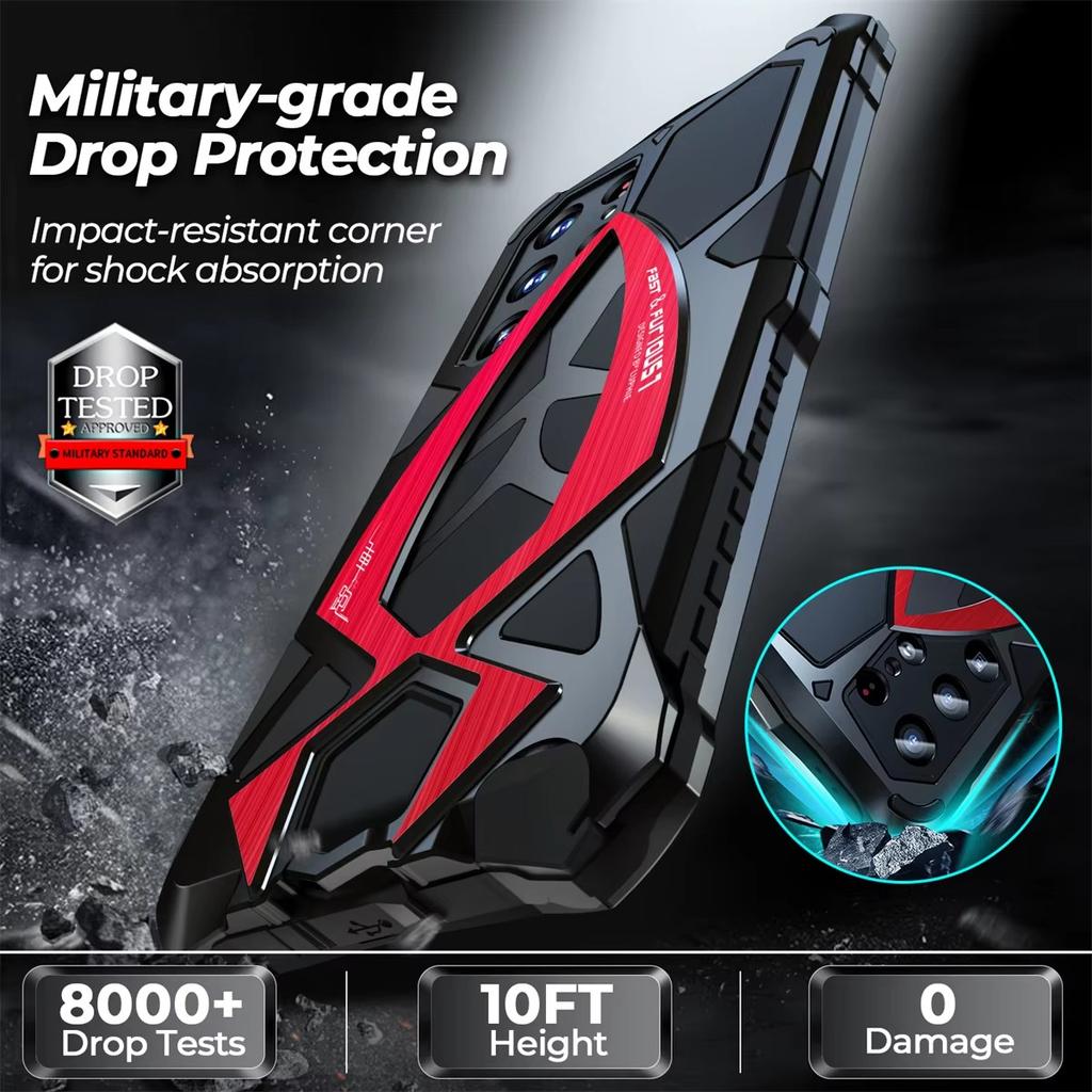Pro Samsung Galaxy S26Ultra S25Ultra S24Ultra S23Ultra S22Ultra Měkký silikonový matný nárazuvzdorný kryt Luxusní kovový plně ochranný pancéřový obal