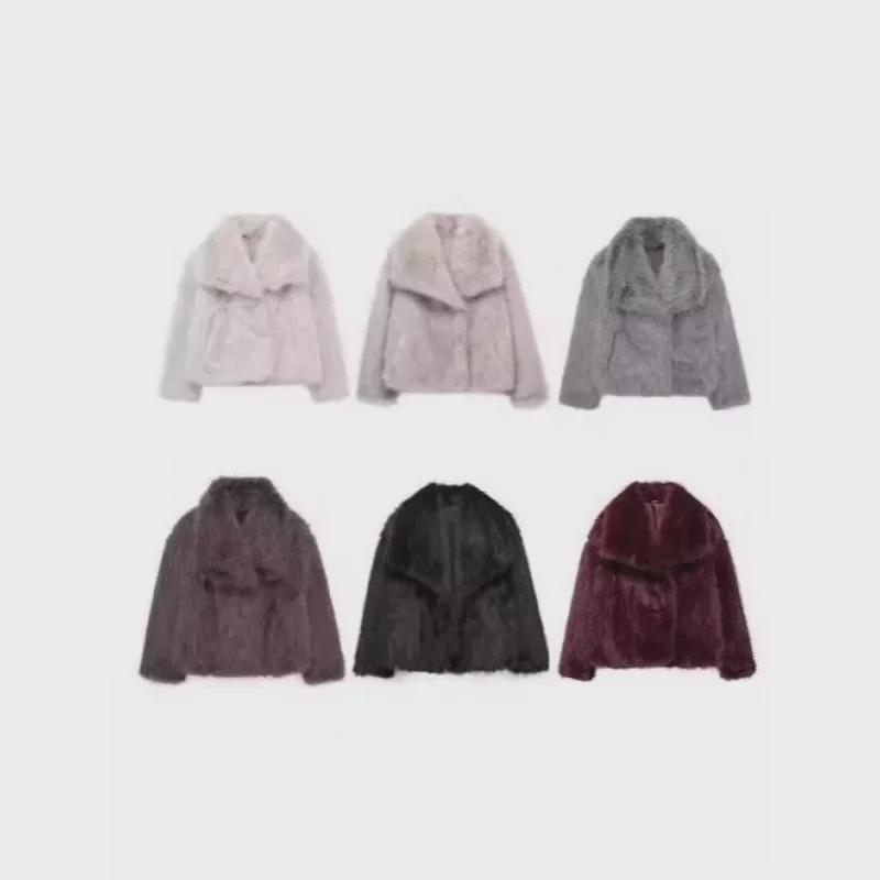 Women's Black Imitation Leather Lamb Wool Coat - Autumn/Winter 2024 Collection
