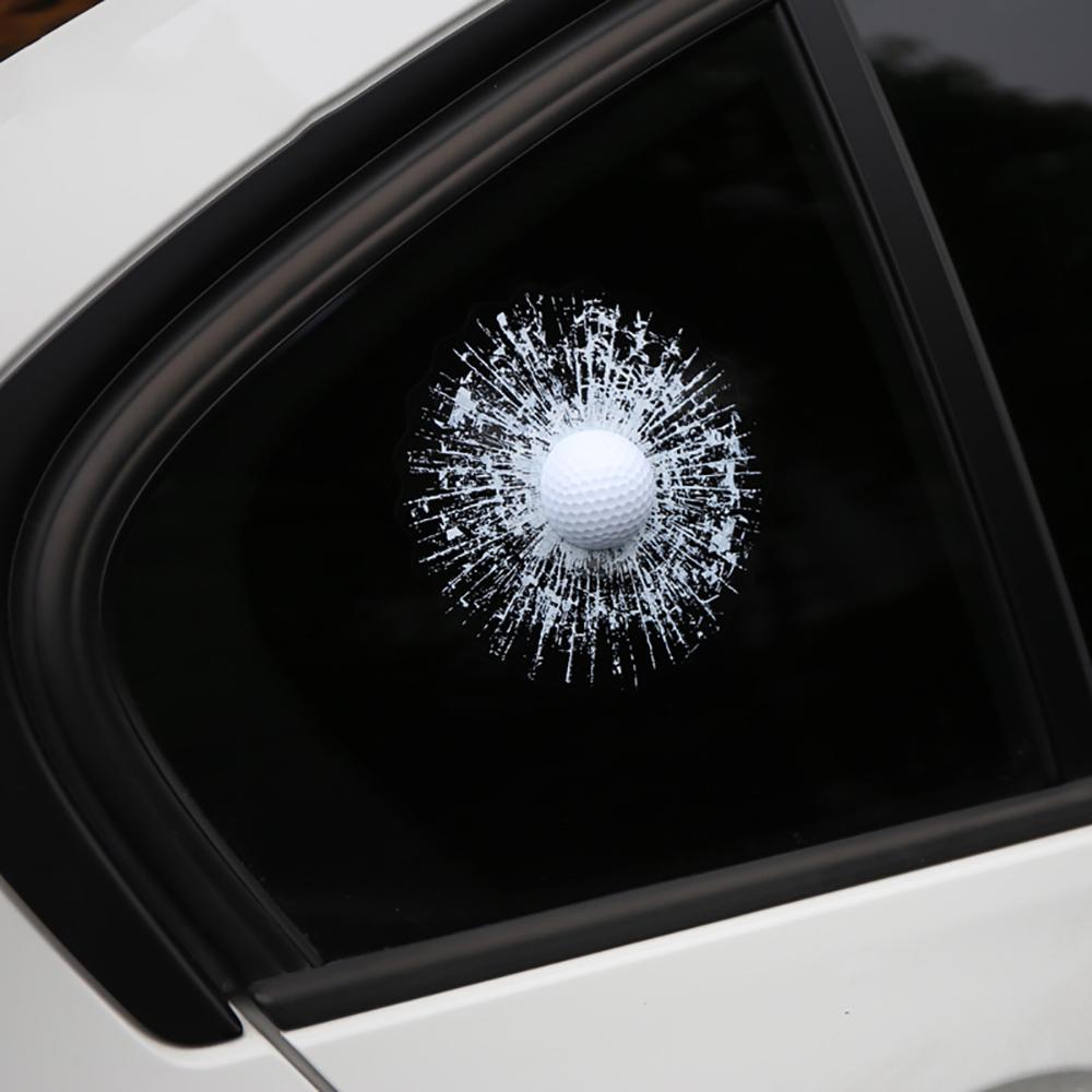 1PC Car PET 3D Sticker White Ball Hit Glass Window Windshield Sticker 15cm x15cm