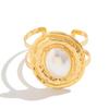 Luxurious European & American Metallic Oval Bangle Set with Inlaid Pearls