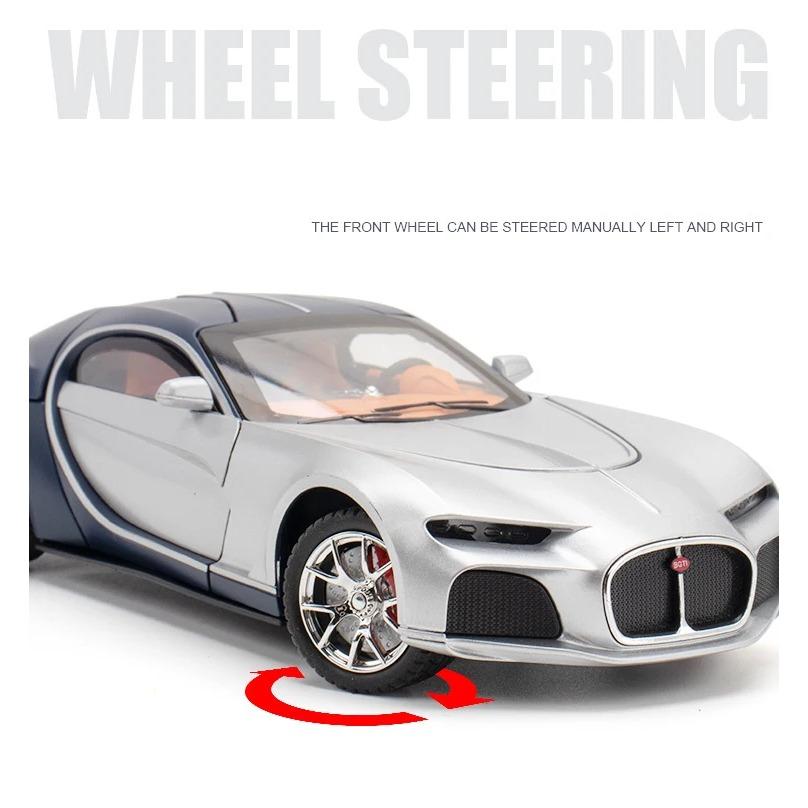 1/24 Bugatti Atlantic Supersportwagen Legierung Spielzeugauto Modell Radlenkung Sound und Licht Kinderspielzeug Sammlerstücke Geburtstagsgeschenk