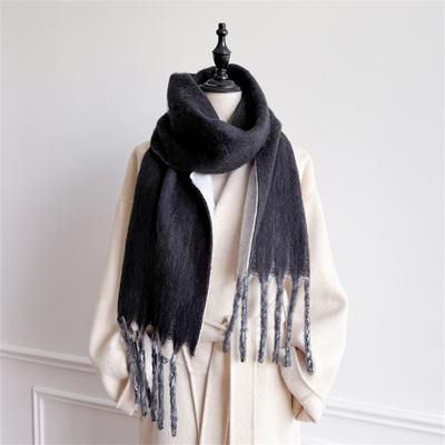 Luxuriöser Winterschal für Damen Kaschmir Warm Uni Pashmina Schal 2 Farben Weiblicher Weicher Poncho Grobstrick Bufanda Quaste Echarpe