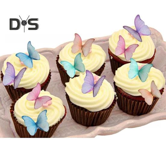 40/48 Piezas Decoración de Pastel Papel de Oblea Flor Adornos para Pastel Mariposa Flor Comestible Decoración de Cupcakes Accesorios para Fiesta de Cumpleaños