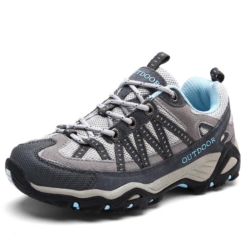 Autumn and Winter Leather Outdoor Shoes Men's Mesh Breathable Non-slip Couple Hiking Shoes Low-top Hiking Shoes