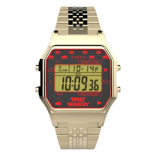 Timex T80 x Space Invaders 34mm Quartz Stainless Steel Strap Gold 18 Casual Watch (Model: TW2V30100YB)