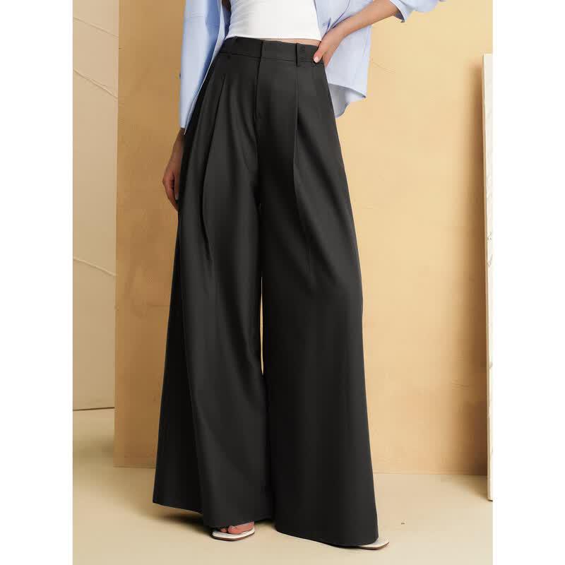 ELLE Women's French Relaxed High-Waist Wide-Leg Trousers
