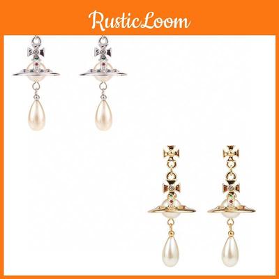 Trendy Vintage Saturn Retro Fashion Lucky Pearl Teardrop Gemstone Pendant Earrings