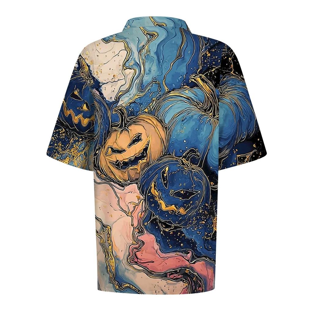 Women's Fashion Casual Lapel Short Sleeve Printed Shirt Women's Button Up Tops