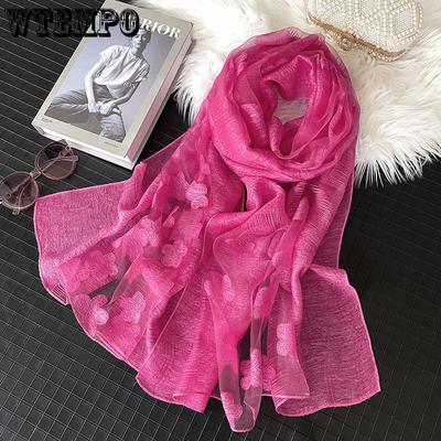 Vår og Sommer Ny Koreansk Stil Organza Blomster Skjerf Allsidig Solbeskyttelse Sjal Skjerf