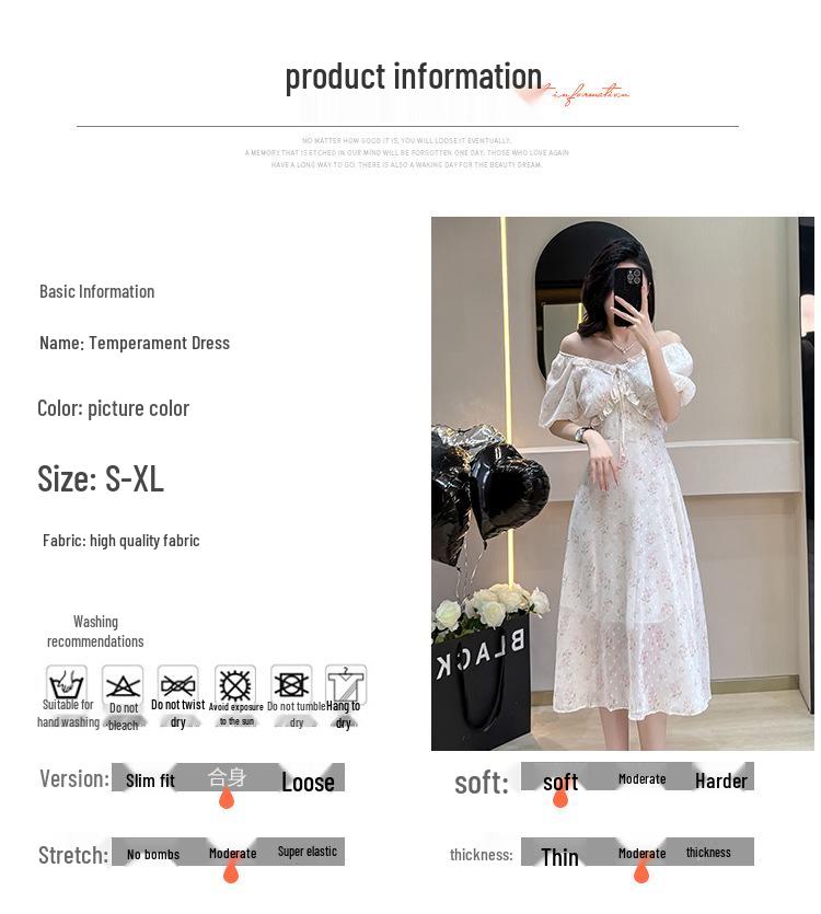 Summer Ruffle Collar Print Dress: Mid-Length Puff Sleeve, Off-the-Shoulder, Two-Way Wear