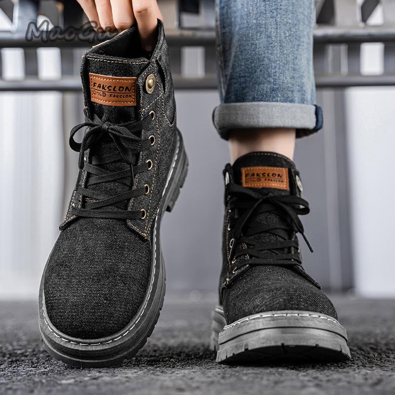 Fashion 2025 Autumn High Top Plus Size 39-48 Men's Boots Denim Blue Black Casual Boots British Lace Up Men Sneakers Botas Para Hombre