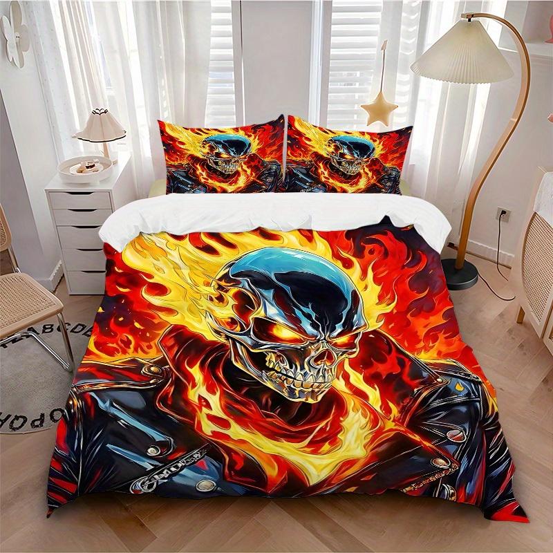 

3pcs Ghost Flame 1Cover + 2Pillowcases, PillowInserts NotIncluded, Machine Washable, All - Season Use, Suitable for Bedroom Guest Room57 135x200cm
