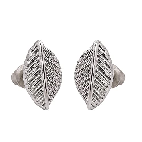 Gehena by Estele Rhodium Tone Cherry Leaf Stud Earrings for Women