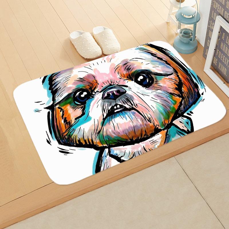 Colorful Dog Art Flannel Doormats, Vibrant Pet Portraits, Cute Canine Designs, Soft Floor Mats for Dog Lovers Home Decor