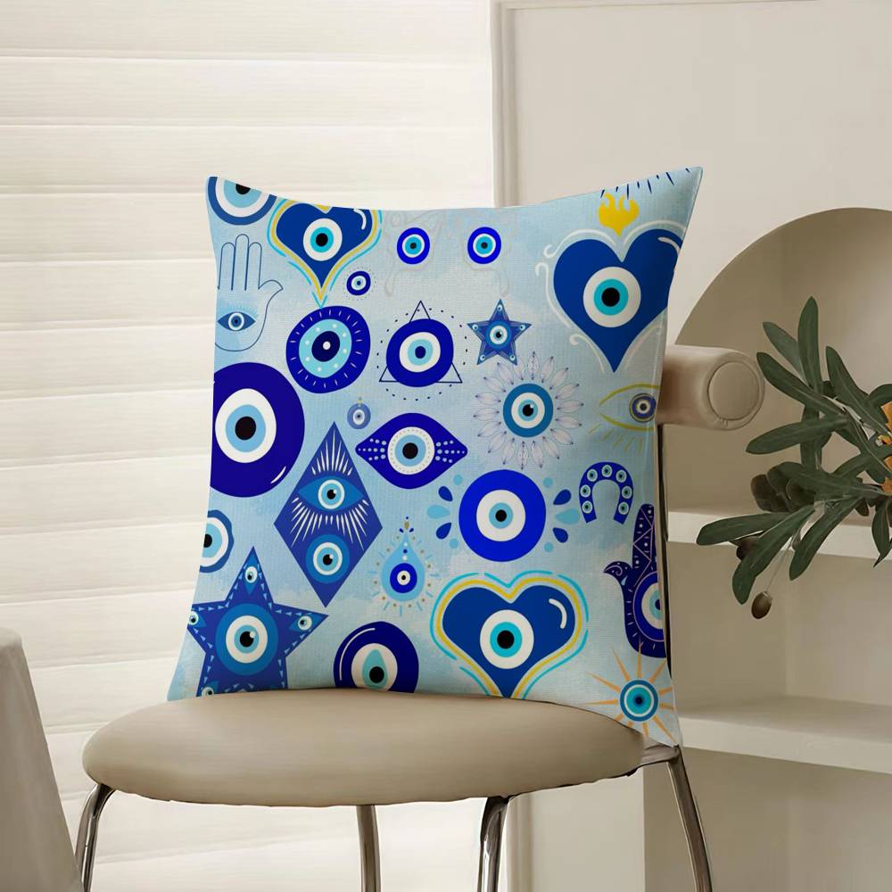 Evil Eye Symbol Art Pillow Case Comfort Sofa Bed Silky Elegant Invisible Zipper Decorative Cushion Cover