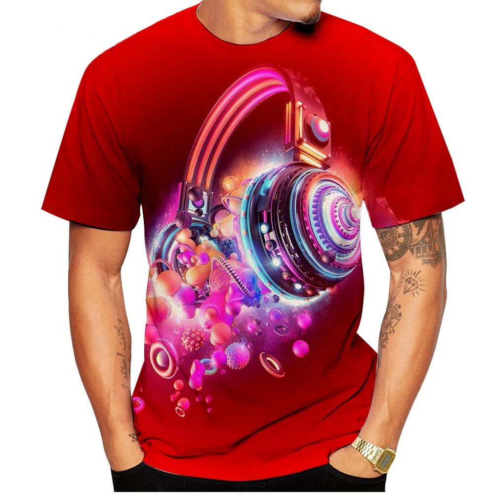 

Мужская футболка с 3D музыкальным принтом, летняя футболка для влюбленных, свободные топы с круглым вырезом и короткими рукавами, дышащие рубашки для пар 6XL