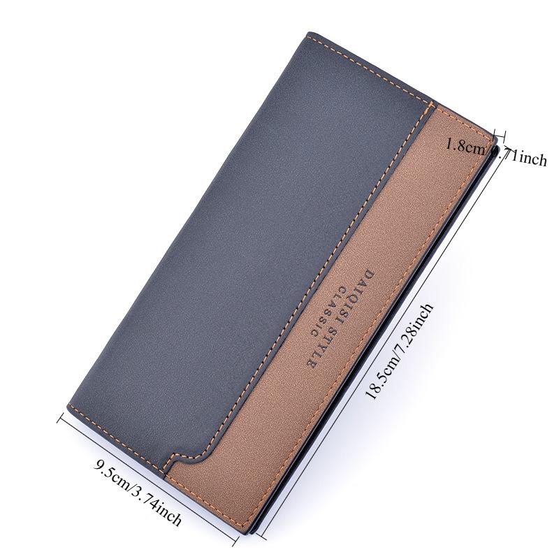 Men's Wallet, Men's Long Wallet, Fashionable Patchwork Color-block Thin Youth Soft Leather Wallet, Multi-card Card Clip, Suit Bag
