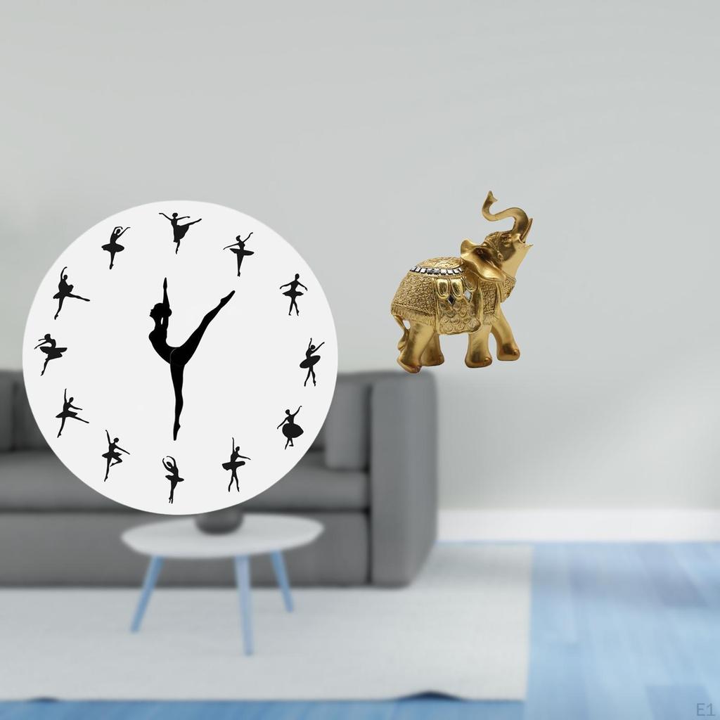 Ballet Dancing Girl Wall Clock with Elephant Statue Resin Art Crafts Animal Sculpture Decorative