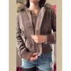 2KWEIRD Vintage Brown Fur Collar Hooded Jacket For Women Slim Fit Long Sleeve Pocket Coat New Female Autumn Winter Solid Streetwear
