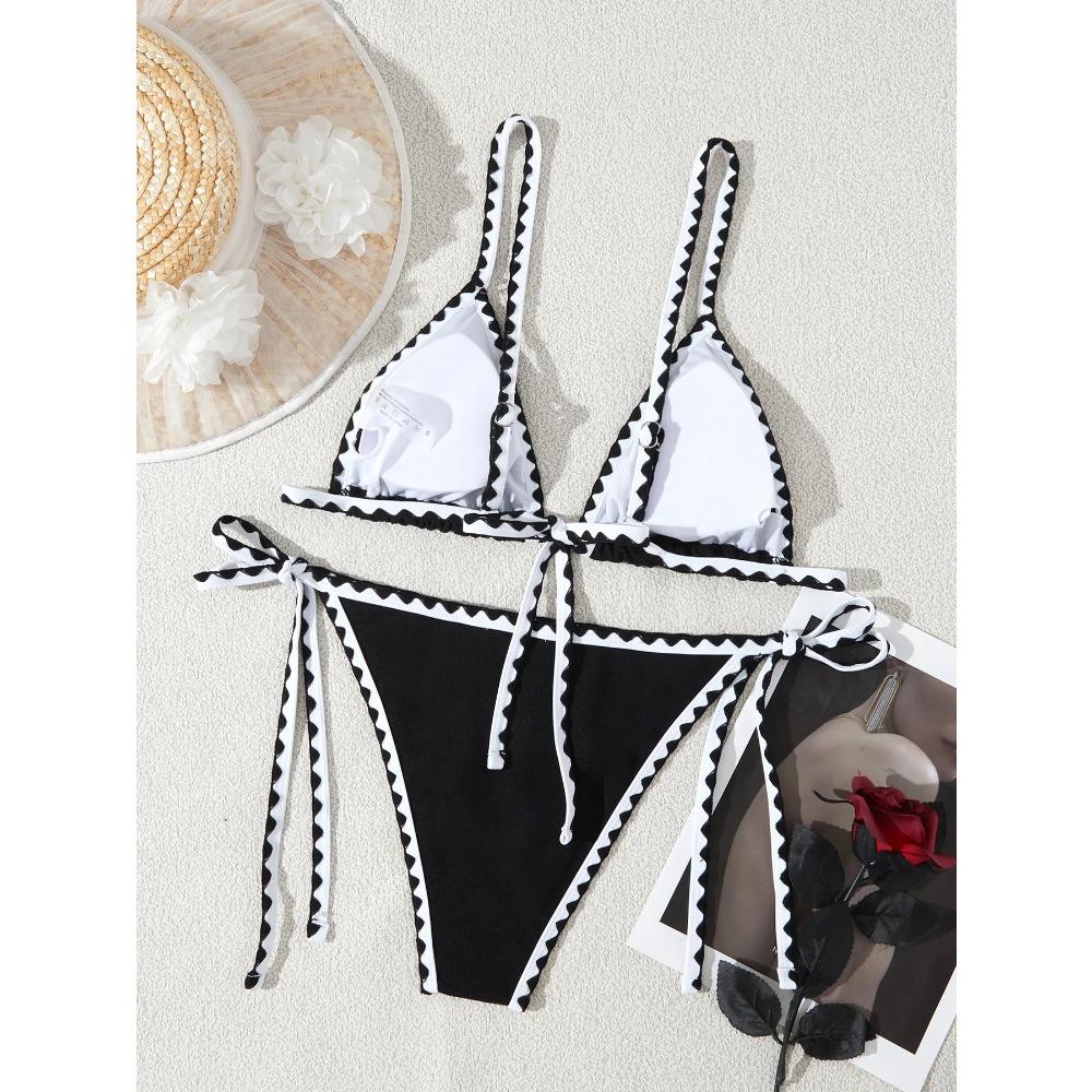 Womens Summer Beachwea Sexy Color Block Bikini Sets Halter Floral Shell Stitch 2 Piece Swimsuits