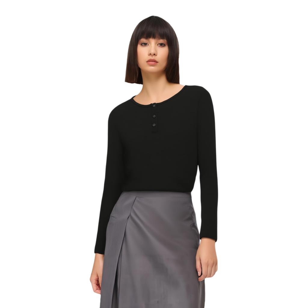 Skechers Round Neck Skin Tight Solid Color Long Sleeve Regular T-Shirt Women Tops L325W108-0018