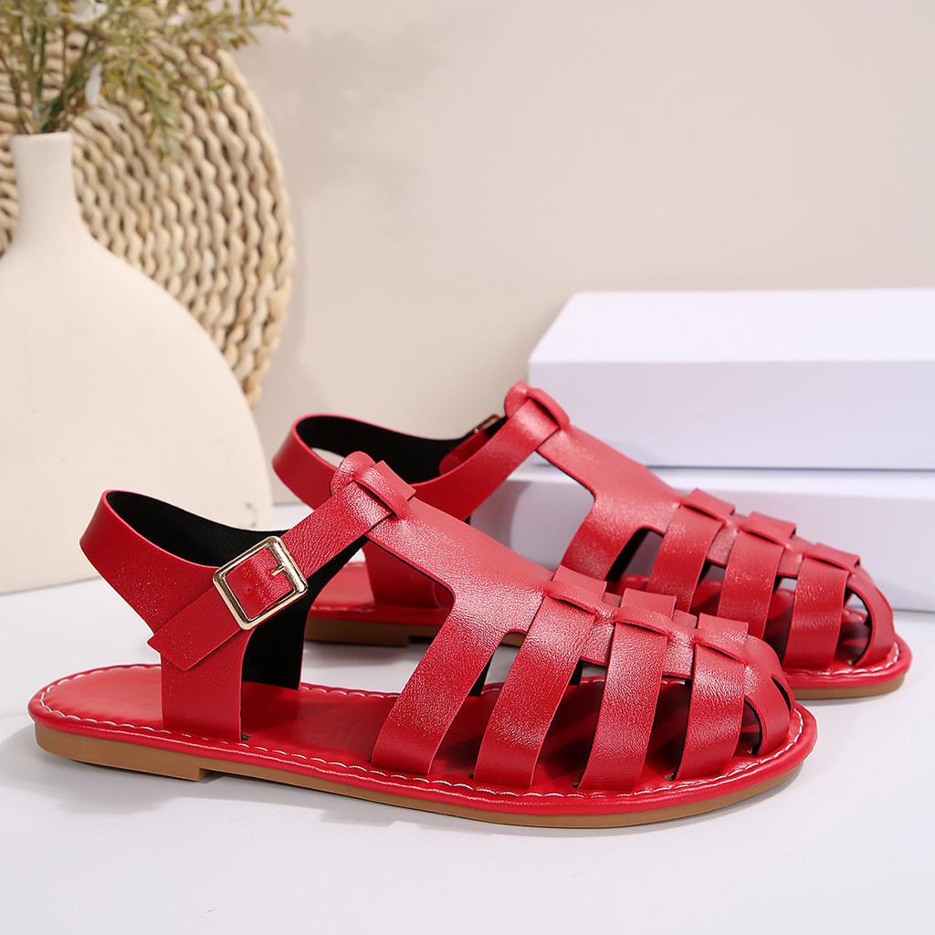 Baotou sandals women's 2025 summer new flat bottom hollow fashion European and American large size beach sandals women