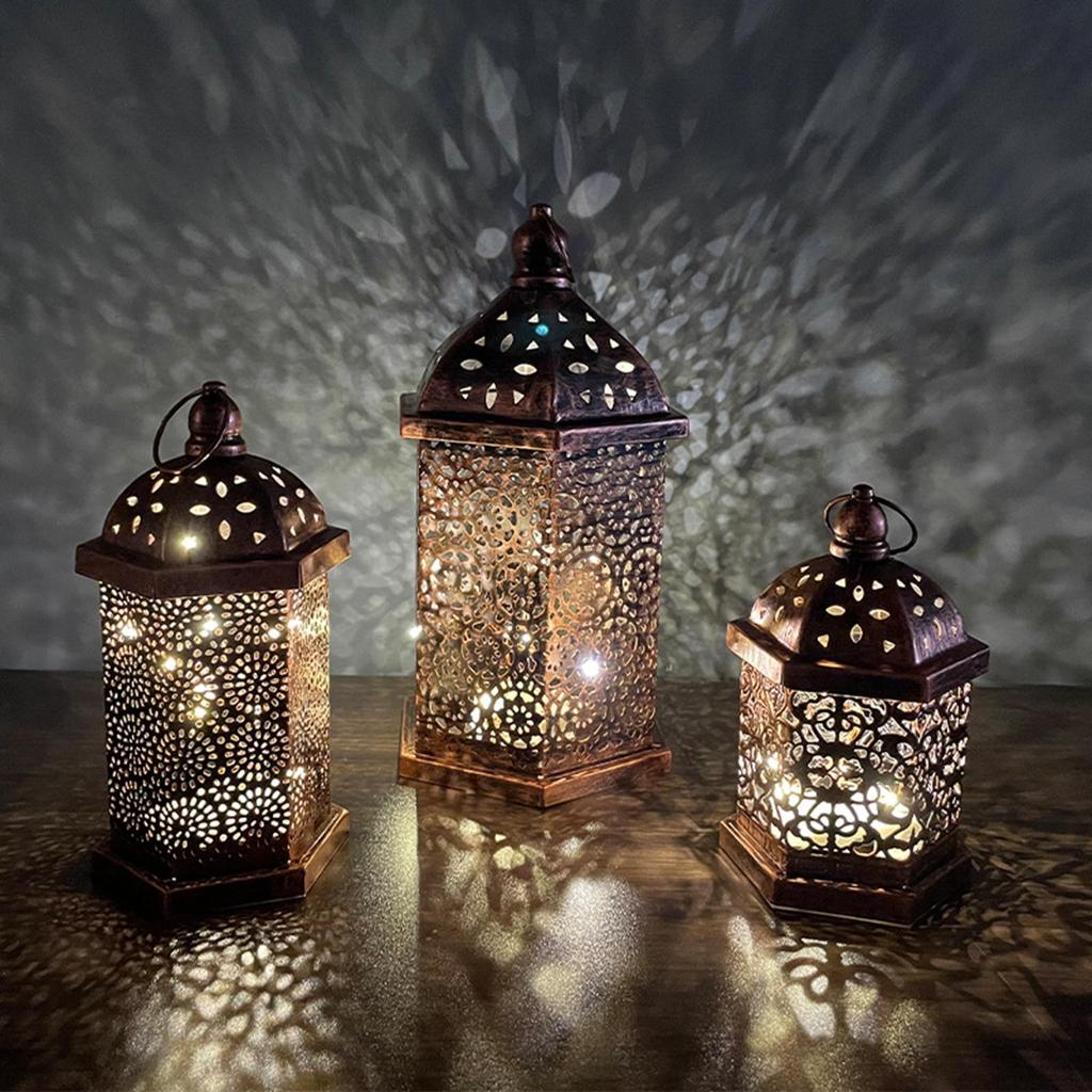 Hollow Carved Lantern Light Wrought Iron Atmosphere Light for Living Room