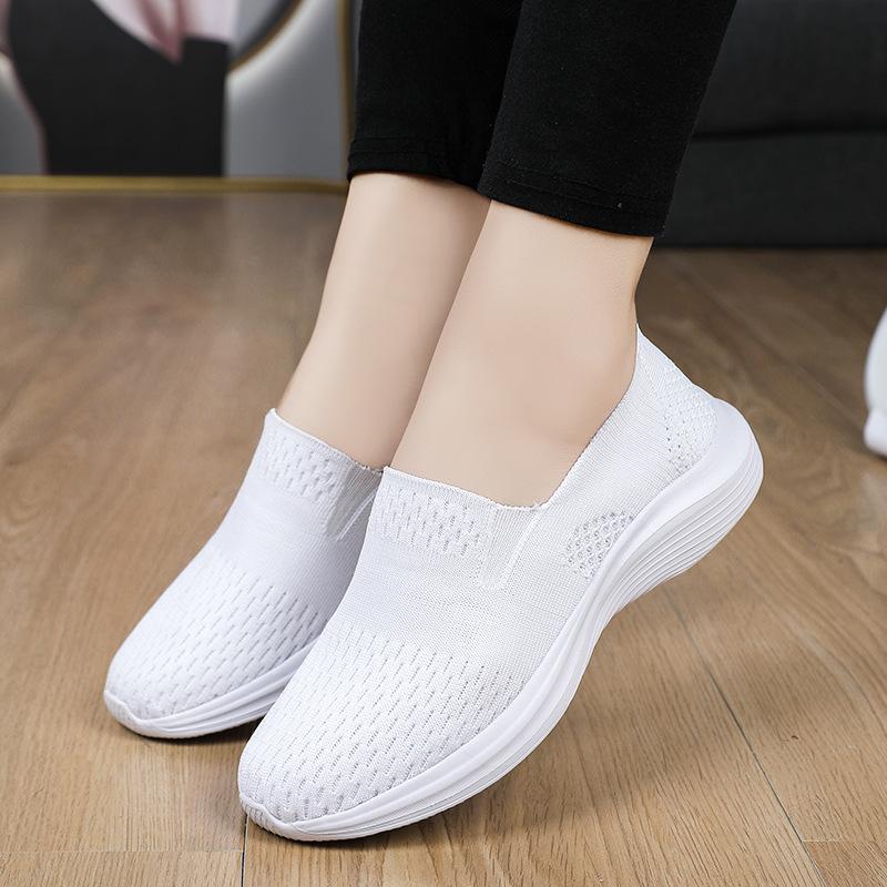 2025 new large size spring and autumn flying weaving foot cover low top shallow mouth leisure sports one pedal single shoes women's shoes