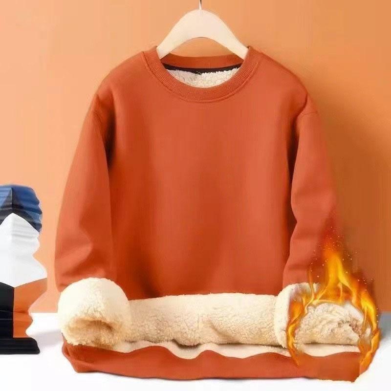 Men's Autumn Winter Thickened Fleece-Lined Round Neck Sweatshirt Casual Jacket Simple Solid Color Warm Protection Against Cold
