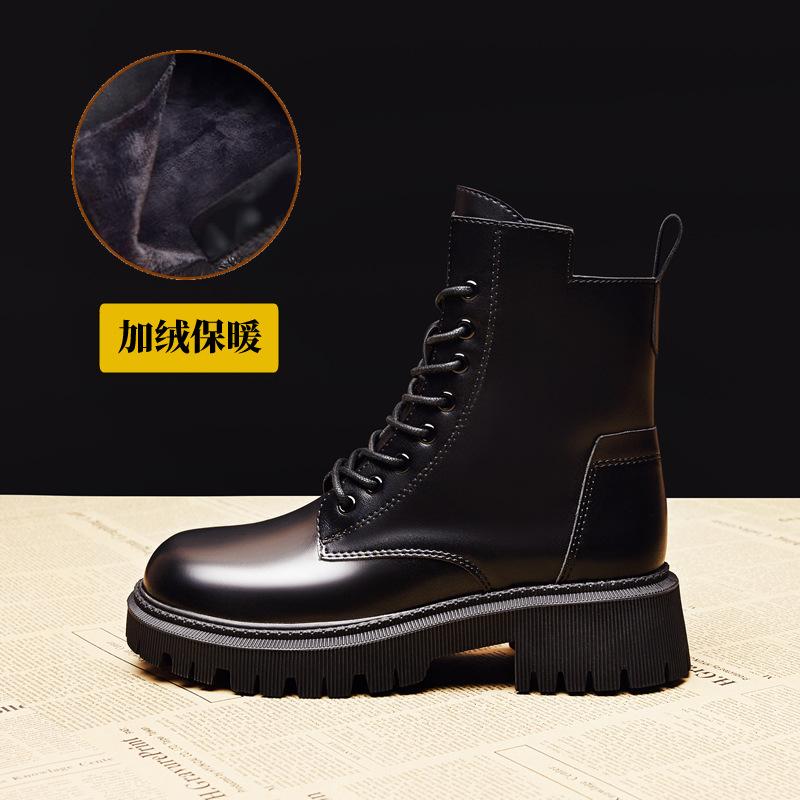 

Высококачественные ботинки Мартин на шнуровке женские осенне-зимние новые бархатные в британском стиле одинарные ботинки на толстой подошве с молнией короткие ботинки 40