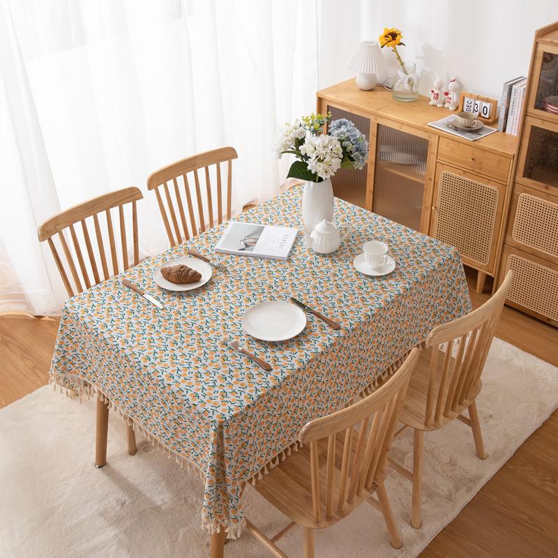 Tablecloth Polyester Cotton Fringed Printed Leaves Rectangular Dining Table Cloth Coffee Table Tablecloth Cover Towel Small Fresh