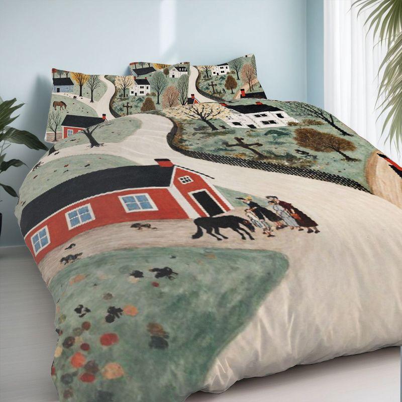 3-Piece Bedding Pillowcase Quilt Cover Set Autumn Pastoral Landscape 2D Digital Printing Suitable For Bedroom Dormitory Decor