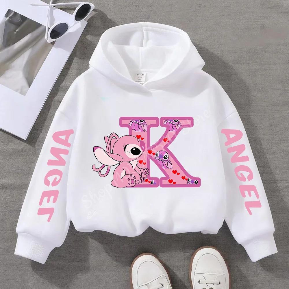 Stitch Hoodies Angel Letter A B C D E F Children Pullover Kid Casual Clothes Anime Kids Sweatshirts for Girl Boy Cartoons Tops